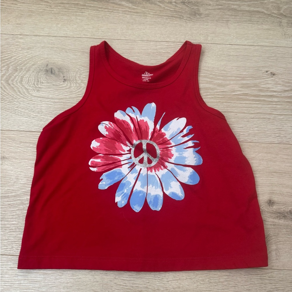Red Peace Flower Kids Tank Top